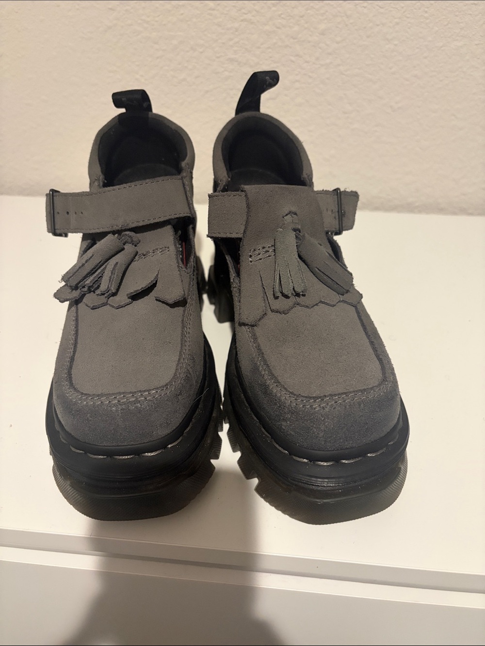 Dr. Martens Grey Suede Tassel Platform Shoes